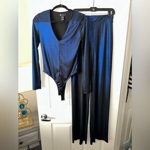 Metallic Blue Bodysuit & Pant Set, 37” INSEAM